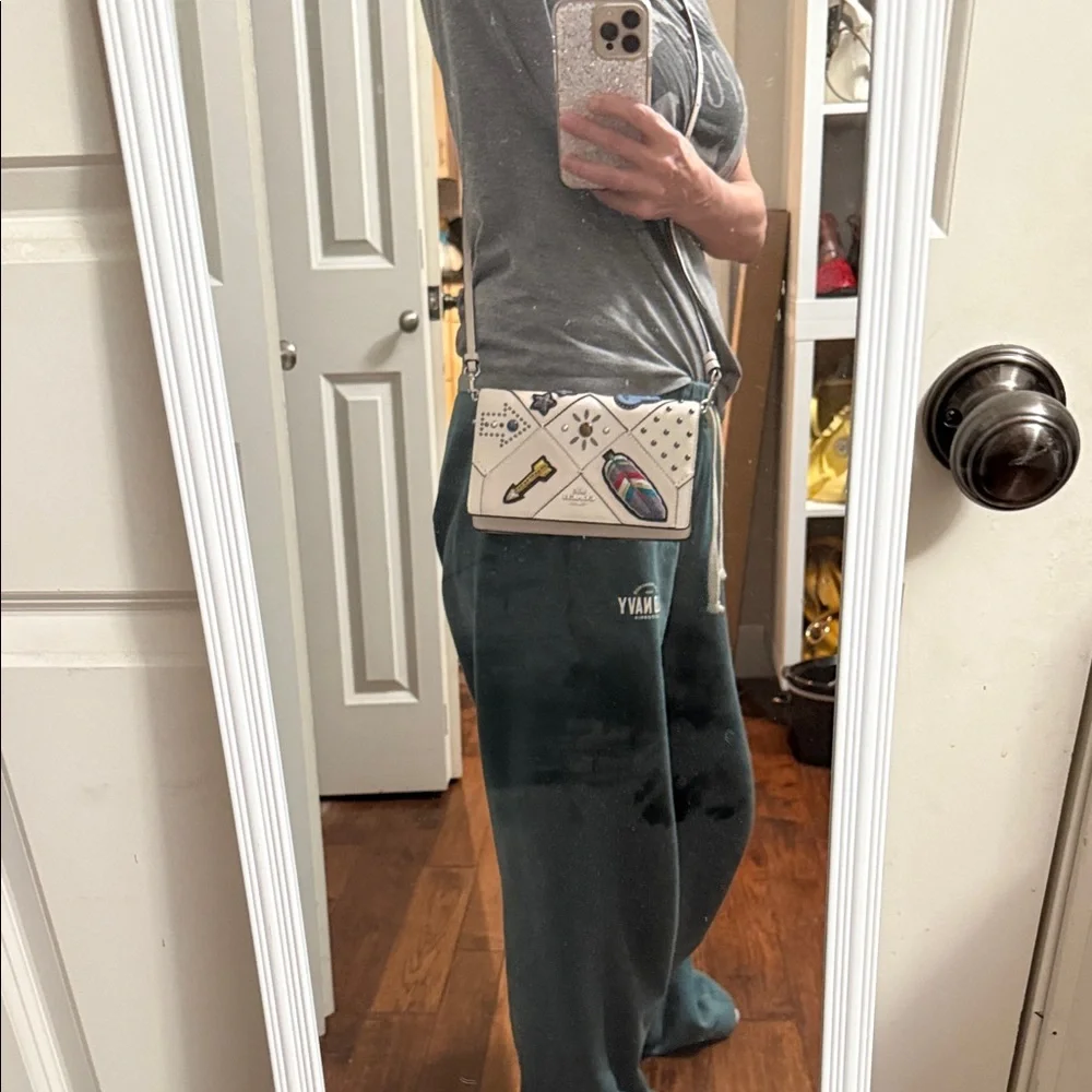 Coach Canyon Quilt White Crossbody Bag with Embellishments-EUC